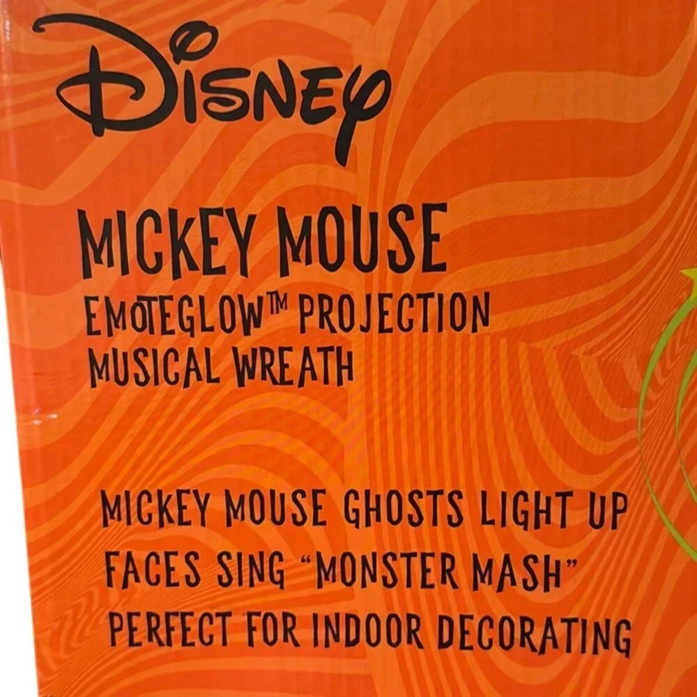 Disney Lighted Micky Mouse Door Singing Halloween Ghost Wreath 22 Inch